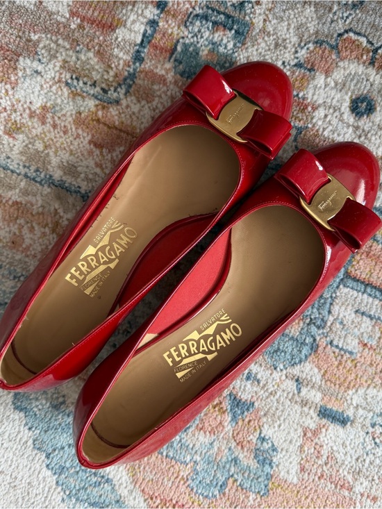 Salvatore Ferragamo Shoes - Salvatore Ferragamo Red Patent Vara low heel pumps